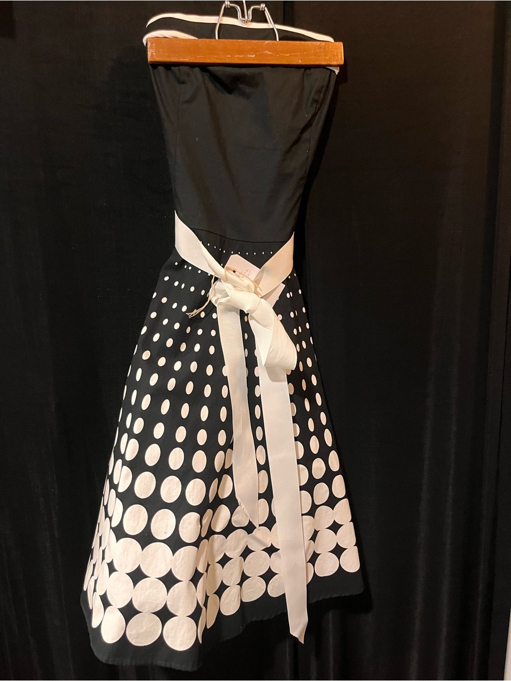 Jessica Size 6 Black & White Polka Dot Strapless Midi Dress